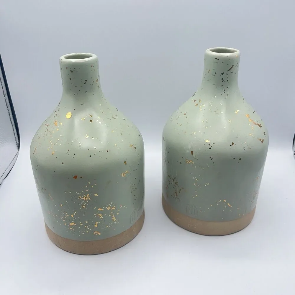 hearth and hand With magnolia Stoneware Vase Gold Sparked - Set Of Two